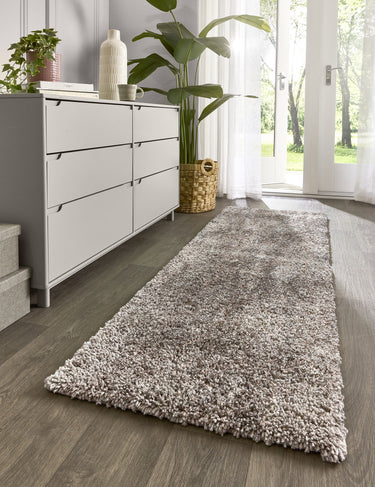 Hadley Marbled Effect Thick Fluffy Beige Grey Polypropylene Shaggy Modern Rug - Runner 67x200 cm (2'2"x6'7")
