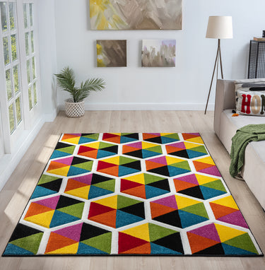 Spectra Sanibel Bright Multi Coloured Polypropylene Geometric Textured Rug - Small 80x150 cm (2'6"x5')