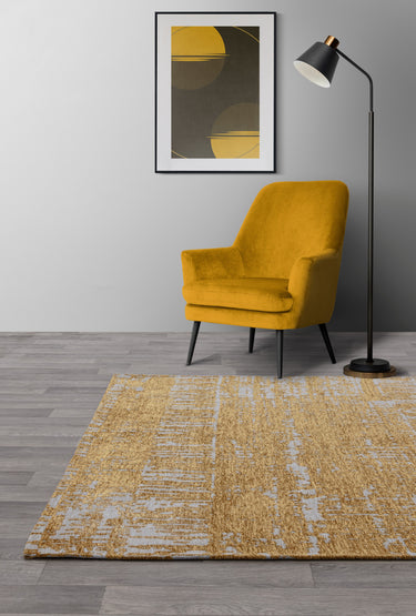 Asiatic London Beau Gold Yellow Short Pile Cotton Chenille Abstract Rug - Medium 120x170 cm (4'x5'6")