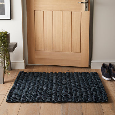 Didsbury Braided Rope Doormat Rug for Home Entry Entrance Balcony Conservatory Kitchen Hallways Dirt Mud Scraping Hand Woven Reversible Floor Mat Doormat in Navy - 45x75 cm