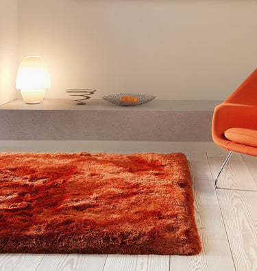 Plush Plain Shaggy High Pile Thick Silky Fluffy Soft Hand Woven Rust Rug - Small 70x140 cm (2'3"x4'7")