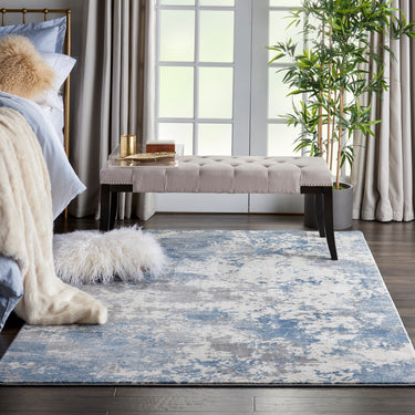 Nourison Rustic Textures RUS08 Ivory Grey Blue Jute Polypropylene Abstract Textured Rug - Medium 120x180 cm (4'x5'11'')