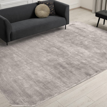 Gleam Luxury Contemporary Modern Shiny Plain Hand Woven Viscose Silver Rug - Large 160x230 cm (5'3"x7'7")