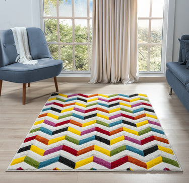 Spectra Carved Coral Geometric Rainbow Bright Multi Coloured Soft Rug Hallway Runner - Small 80x150 cm (2'6''x5')