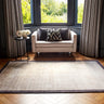 Blade Border Plain Silky Hand Woven Viscose Rug in Putty Cream with Charcoal Border - Medium 120x170 cm (4'x5'6")
