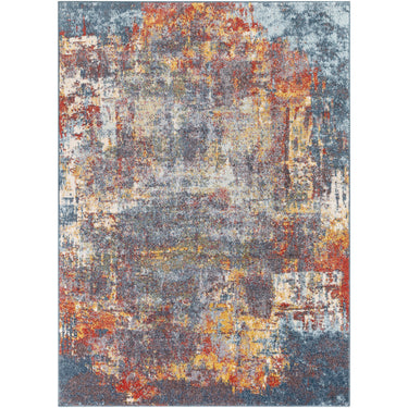 Ankara Abstract Marble Modern Orange, Dark Blue & Ice Blue Rug - Medium 120x170 cm (3'11'' x 5'7'')
