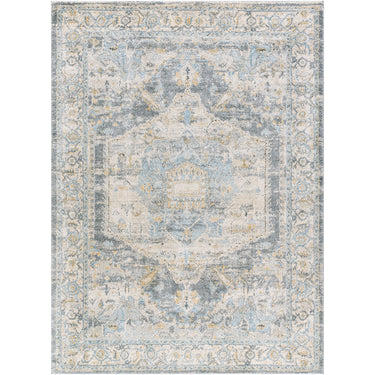 Avellino Vintage Traditional Boho High Pile Blue, Light Beige & Light Gray Rug - Design AVL2303 - Large Plus 160x213 cm (5'3'' x 7')