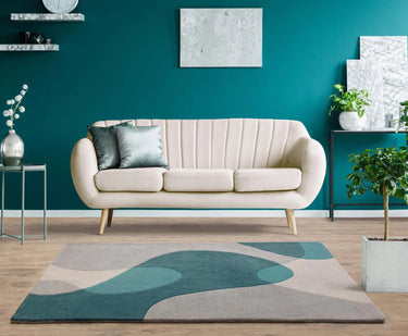 Asiatic London Matrix Arc MAX57 Teal Retro Tufted Multi Wool Geometric Textured Rug - Medium 120x170 cm (4'x5'6")