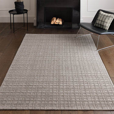 Thatch Grey Beige Hand Woven Wool Rug Checked Pattern Neutral Undyed Wool Blend - Medium 120x170 cm (4'x5'6")