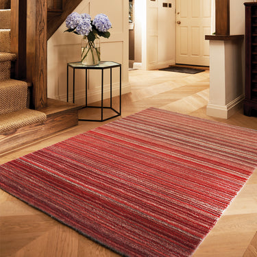 Origins Fine Stripes Hand Loom Woven Wool Rug Halway in Red - 80x150cm (2'6"x5'0")