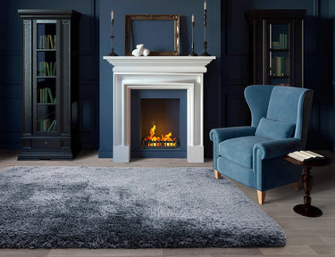 Plush Plain Shaggy High Pile Thick Silky Fluffy Soft Hand Woven Airforce Blue Rug in Medium Size 120 x 170 cm