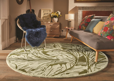 Heritage Pure Damask Tufted Green Wool Cotton Traditional Floral Round Rug