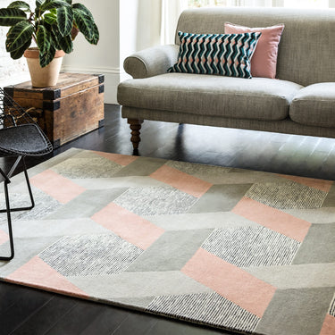 Asiatic London Camden Tufted Pink Grey Wool Viscose Geometric Textured Rug - Large 160x230 cm (5'3"x7'7")