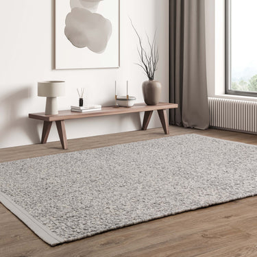 Elm Silver Grey Rug Chunky Boucle Modern Plain Hand Woven Flatweave Wool Viscose Rug - Medium 120x170 cm (4'x5'6")