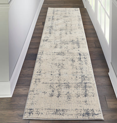 Nourison Rustic Textures RUS06 Ivory Blue Jute Polypropylene Abstract Textured Hallway Runner Rug