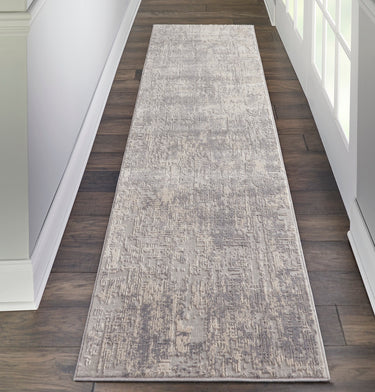 Nourison Rustic Textures RUS01 Ivory Silver Grey Jute Polypropylene Abstract Textured Hallway Runner Rug 66x230 cm