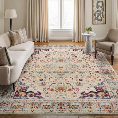Kashan VKA13 Medallion Blue Gold Polypropylene Traditional Vintage Floral Rug - 61 x 115 cm (2'x4')