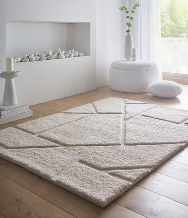 Origins Stack Contemporary Cream Geometric Textured Modern Rug - Medium 120x170 cm (4'x5'6")