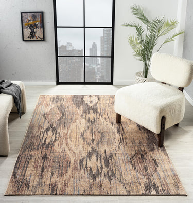 Alia 654A5 Short Pile Sand Polypropylene Traditional Abstract Rug - Medium 120x170 cm (4'x5'6")