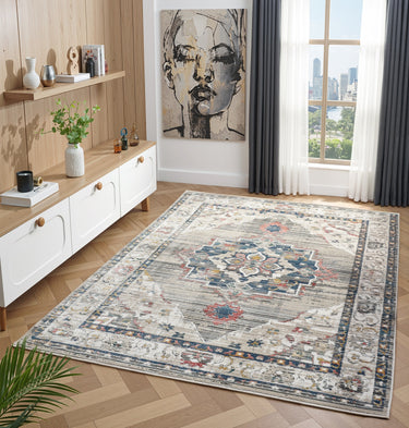 URCO Nova Leona Grey Distressed Polypropylene Persian Traditional Vintage Hallway Runner Rug - Medium 120x170 cm (4'x5'6")