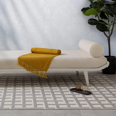 Asiatic London Antibes AN03 White Grey Grid Indoor Outdoor Polypropylene Geometric Flatweave Rug - Small 80x150 cm (2'6"x5')