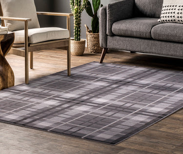 Highland Check Pattern Grey Polypropylene Traditional Checked Tartan Hallway Runner Rug - X-Small 60x110 cm (2'x3'7")