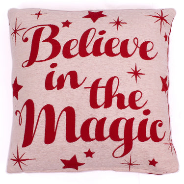 Christmas Believe Cream Red Washable Cotton Soft Cushion 45x45 cm
