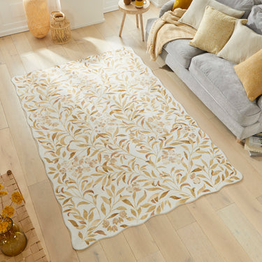 Consept Looms Liberty LIB302 Ivory Gold Washable Non-Slip Traditional Floral Rug - Large 160x230 cm (5'3"x7'7")