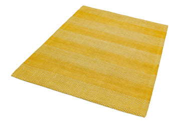Ives Hand Woven Chenille Flatweave Natural Waves Heringbone Rug in Yellow - Small 100x150 cm (3'4"x4'11")