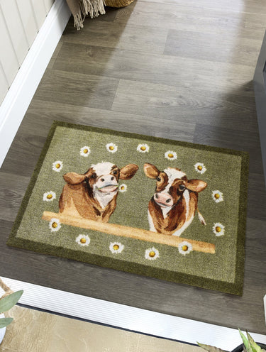 My Nylon Pattern Daisy Cow Green Washable Non-Slip Soft Hallway Runner Rug - Small 50 x 75 cm (2'x2'5")