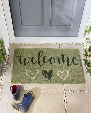My Printed Coir Welcome Sage Green Doormat 45x75 cm