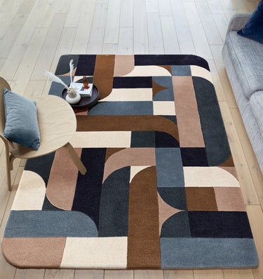 Asiatic London New Matrix Klotski MAX89 Retro Tufted Teal Blue Handmade Wool Abstract Geometric Rug - Medium 120x170 cm (4'x5'6")