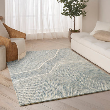 DKNY Pure Angles Tufted Linear Pattern Ivory Handmade Wool Abstract Textured Rug - Medium 114 x 175 cm (3'9"x5'9")