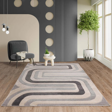 Asiatic London Sketch Contour Retro Living Hand-Carved Polypropylene Abstract Geometric Rug - Grey - Medium 120x170 cm (4'x5'6")