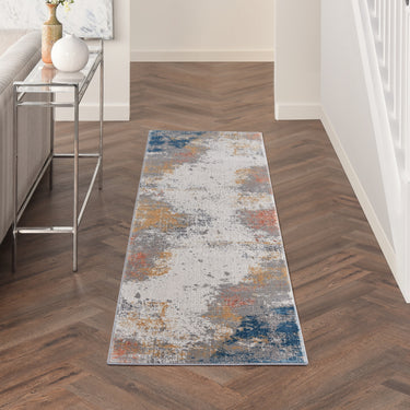 Nourison Rustic Textures RUS13 Painterly Grey Blue Jute Abstract Textured Hallway Runner Rug