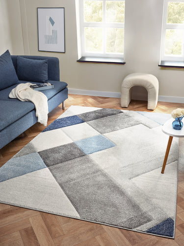 Orbit Bergen 3D Grey Blue Abstract Geometric Textured Hallway Runner Rug - Medium 120x170 cm (4'x5'6")