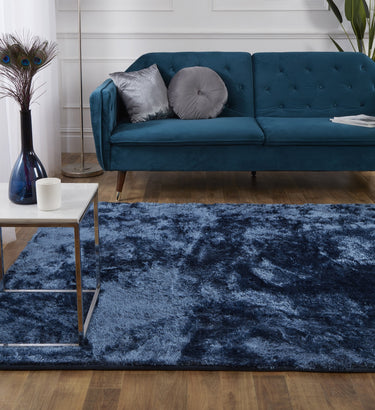URCO Silk Touch Navy Blue Shaggy Modern Plain Rug 60x100 cm
