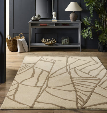 Origins Kintsugi Tufted Japanese-Inspired Art Design Cream Brown Wool Abstract Textured Rug - Medium 120x170 cm (4'x5'6")