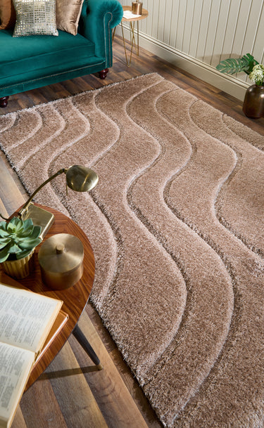 Origins Wave Silky Shine Beige Shaggy Modern Plush Rug - Small 80x150 cm (2'6"x5')