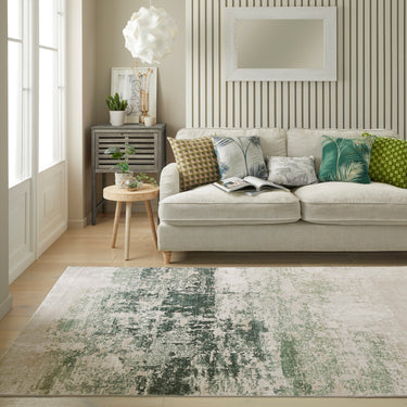Consept Looms Lux LUX11 Machine Ivory Olive Green Washable Non-Slip Abstract Geometric Rug - Medium 120x180 cm (4'x6')