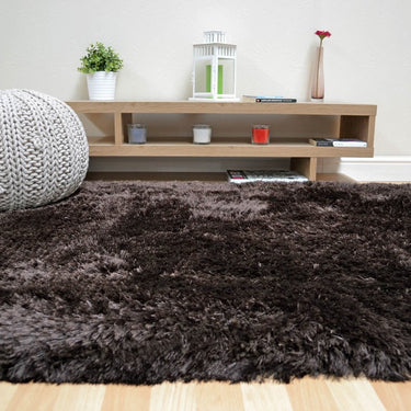 Plush Plain Shaggy High Pile Thick Silky Fluffy Soft Hand Woven Dark Chocolate Brown Rug - Small 70x140 cm (2'3"x4'7")