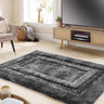 Origins Frame Tufted Silky Thick Charcoal Grey Shaggy Bordered Modern Hallway Runner Rug - Medium 120x170 cm (4'x5'6")