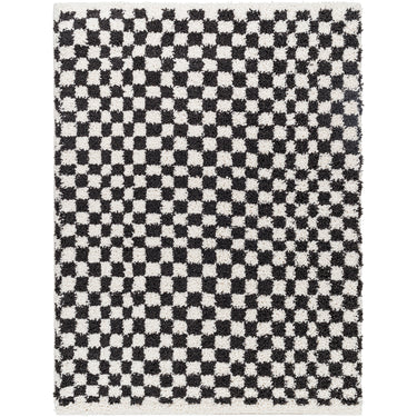 Birmingham Modern Checkboard Soft Plush Pile Shaggy Grey, Ivory & Black Rug - Large Plus 160x213 cm (5'3'' x 7')