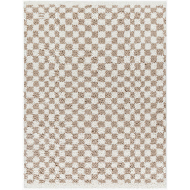 Birmingham Modern Checkboard Soft Plush Pile Shaggy Brown, Ivory & Tan Rug - Large Plus 160x213 cm (5'3'' x 7')