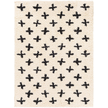 Beni Shaggy Modern Cream & Black Rug - Large Plus 160x213 cm (5'3'' x 7')