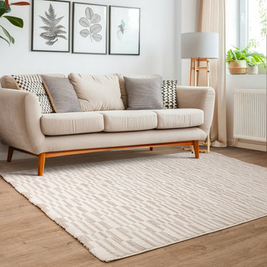Asiatic London Axel AX02 Lines Cream Polypropylene Textured Scandi Rug - Small 80x140cm (2'6''x4'7'')
