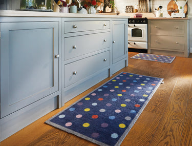 Hug Bright Spot Navy Multi Spots Washable Non-Slip Cotton Bordered Hallway Runner Rug - Runner 65x150 cm (2'1"x4'11")