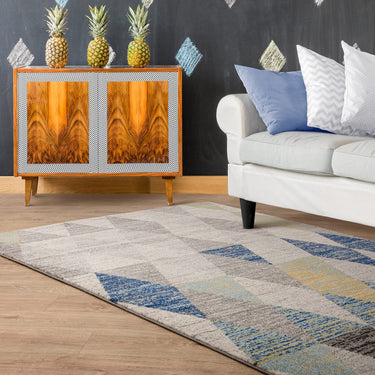 Muse MU25 Harlequin Modern Geometric Blue Multi Colours Rug - Small 80x150 cm (2'6"x5')