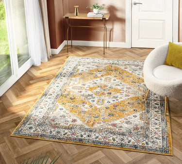 Nova Enzo Cream Gold Polypropylene Traditional Vintage Bordered Rug - Medium 120x170 cm (4'x5'6")