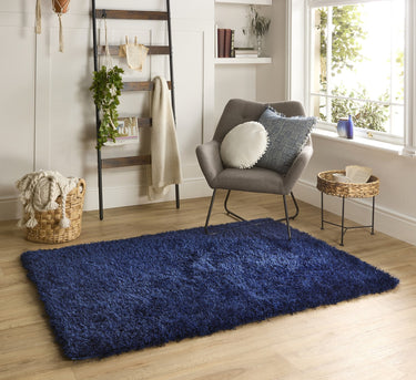 Origins Chicago Indigo Blue Handmade Shaggy Textured Hallway Runner Rug - Large 140x200 cm (4'8"x6'7")
